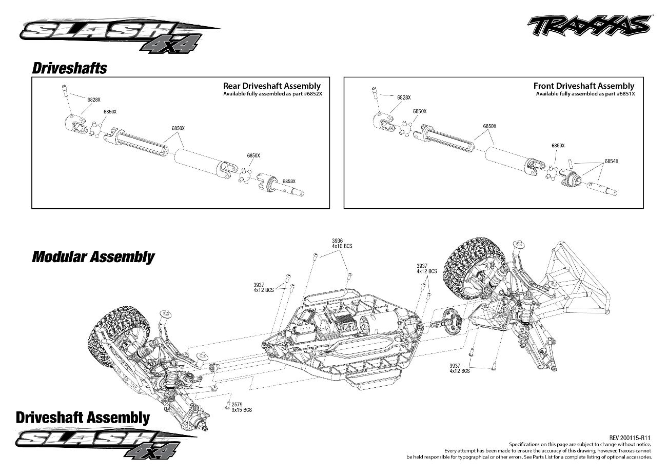 Slash 4X4 (68054-4) Driveshafts Assembly Exploded View Slash 4X4 (68054-4) Driveshafts Assembly Exploded View